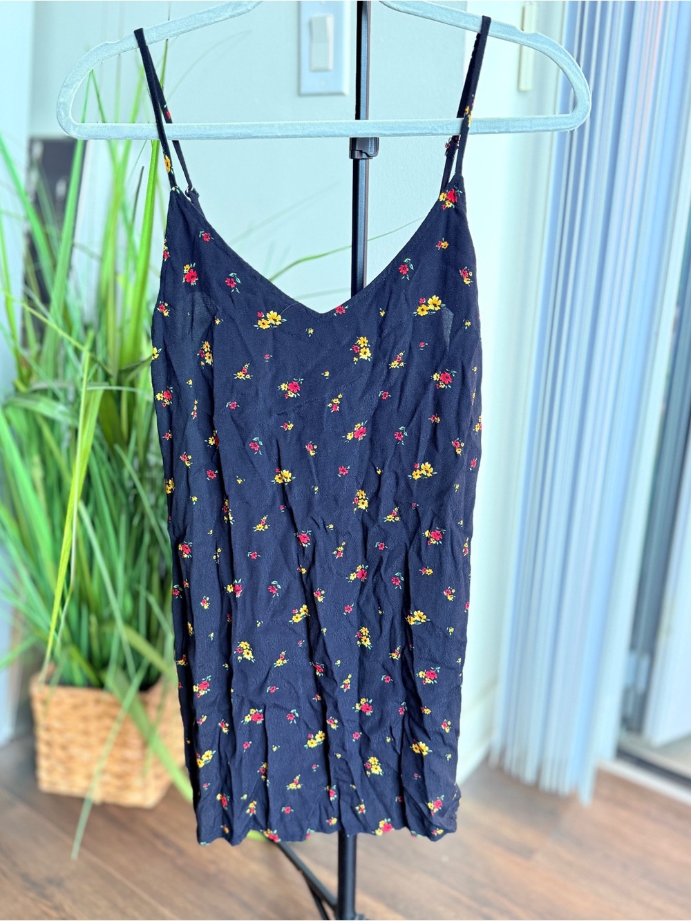 Forever 21 Black Slip Dress with Yellow and Red Floral Print